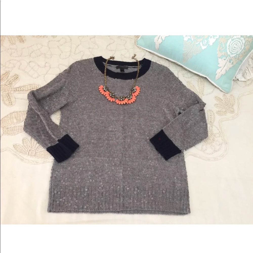 J.Crew M sequin embellished pullover sweater wool knit gray